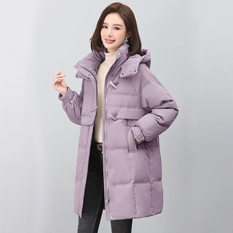 ملابس شتوية للأم في منتصف العمر مقاس كبير نمط غير رسمي من نسيج البوليستر بسحاب مقاس كبير سترة نسائية متوسطة الطول إضافية #2