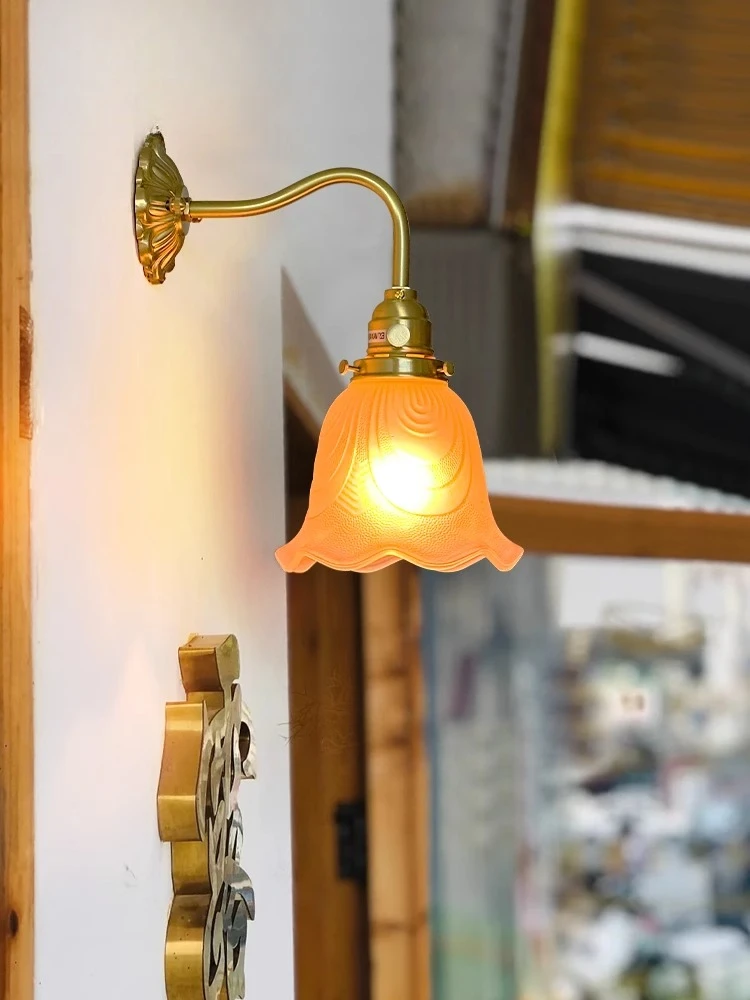 

French romantic brass glass Nordic Japanese homestay coffee clothing store bedside living room wall lamp