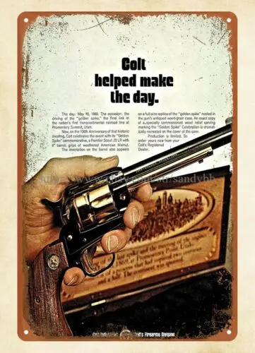 1969 firearm COLT revolver handgun metal tin sign vintage auto signs