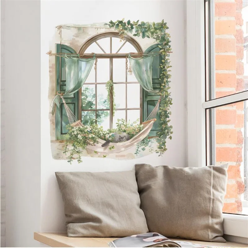 Fake Window Green Plant Wall Sticker Living Room Wall Corridor Entrance Home Decoration Wall Art Self-adhesive Waterproof