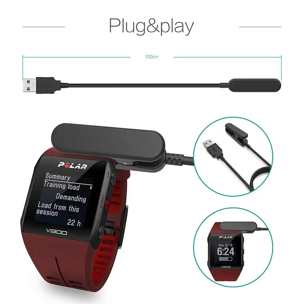 Pengisi Daya untuk Polar V800 Jam Tangan Olahraga-Kabel Pengisi Daya USB 100Cm-Aksesori Jam Tangan Pintar Polar