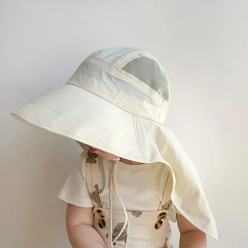 Quick-dry Kids Summer Hat with Shawl Big Brim Baby Sun Hats Beach Travel Children Panama Cap for Girls Boys Accessories 2-6Y