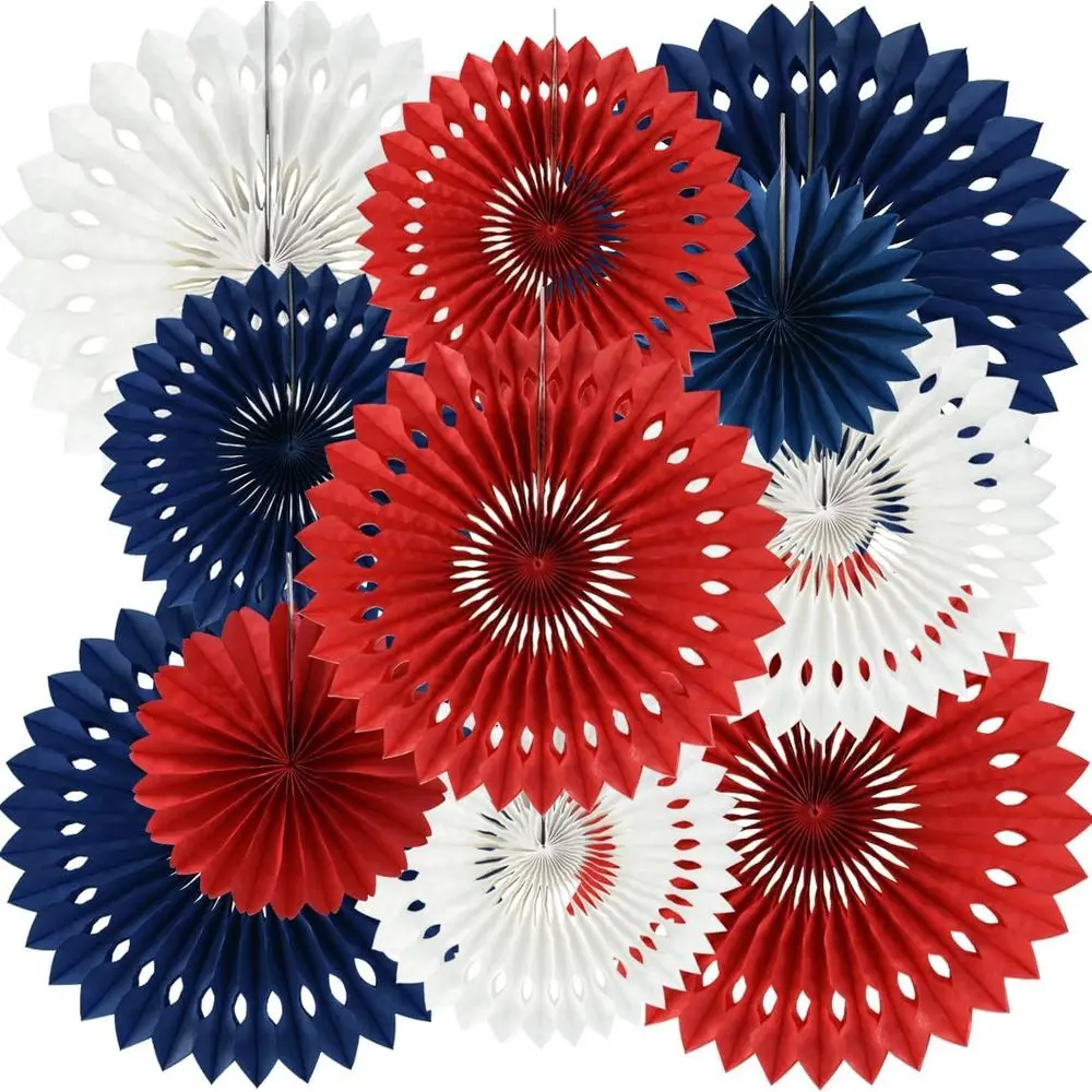 

Patriotic Tri-Color Tissue Paper Fan Garland, Perfect for Baby Showers, Birthdays, Graduations, and Weddings (11 Packs)