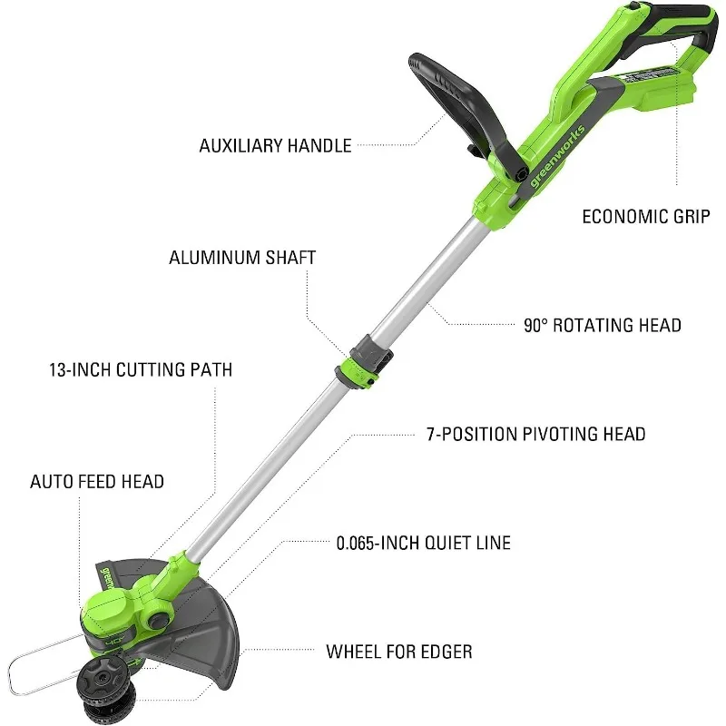 Greenworks 40v 20 "cortador de grama sem fio push, soprador de folhas axial 500 cfm/120 mph, aparador de cordas de 12" 2 baterias 5ah + 2ah carregadores