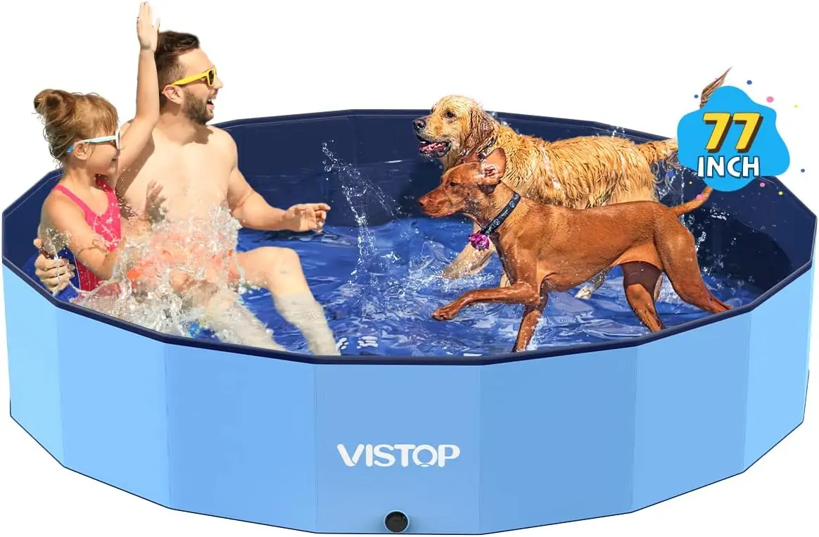 

Large Foldable Dog Pool, Hard Plastic Portable Swimming Pool for Pets and Kids Collapsible Bathing Tub (77x15.7in, Blue)