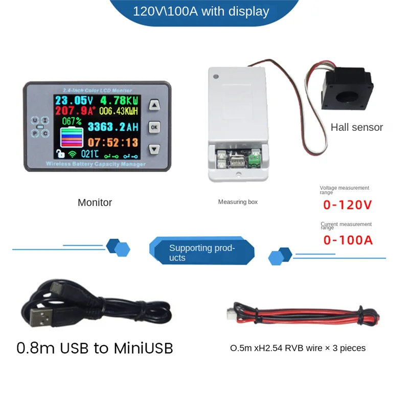 VAC8810F 2.4 Inch Wireless Voltage Meter+Measurement Box Coulometer Capacity Power Detector 120V 100A Tester Monitor