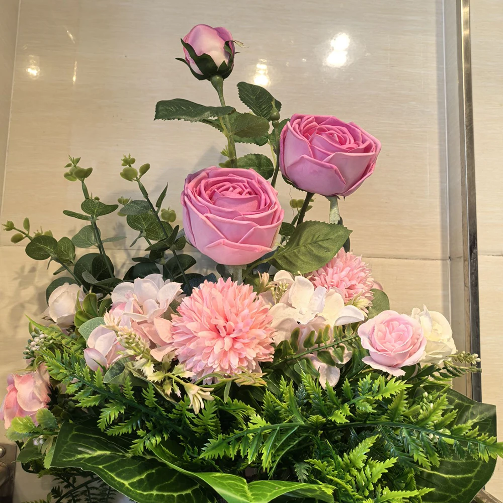 

Artificial Flowerpot Planting Fake Flowers Mixed With Rose Leaves For Home Table Placement Touch Rose