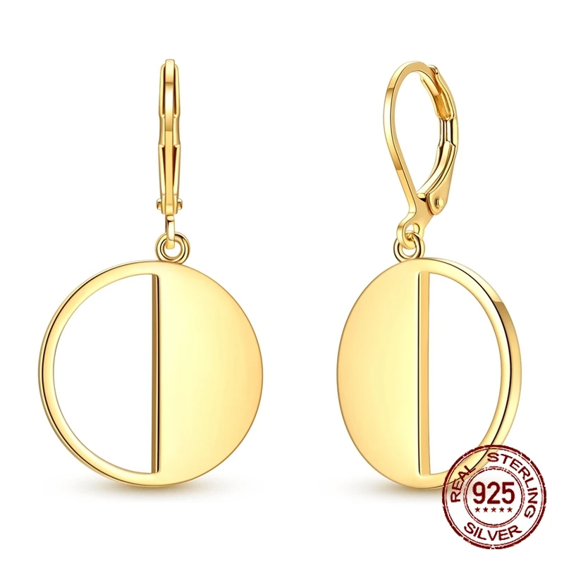 925 Sterling Silver Golden Split Circle Drop Earrings Geometric Half Hollow Half Solid Dangle Earrings for Women Jewelry Gifts