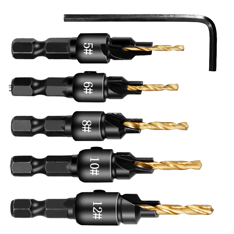 

5pcs Hex Shank Drill Bit Set Screw Countersunk Drilling Bits Reaming Tools Wood Working Drill Bits Accessories