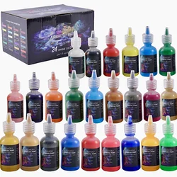 JIZHOU Juego de pintura para aerógrafo, 24 colores (30 ml/1 oz), kit de pintura acrílica a base de agua para aficionados y artistas, listo para pulverizar opaco