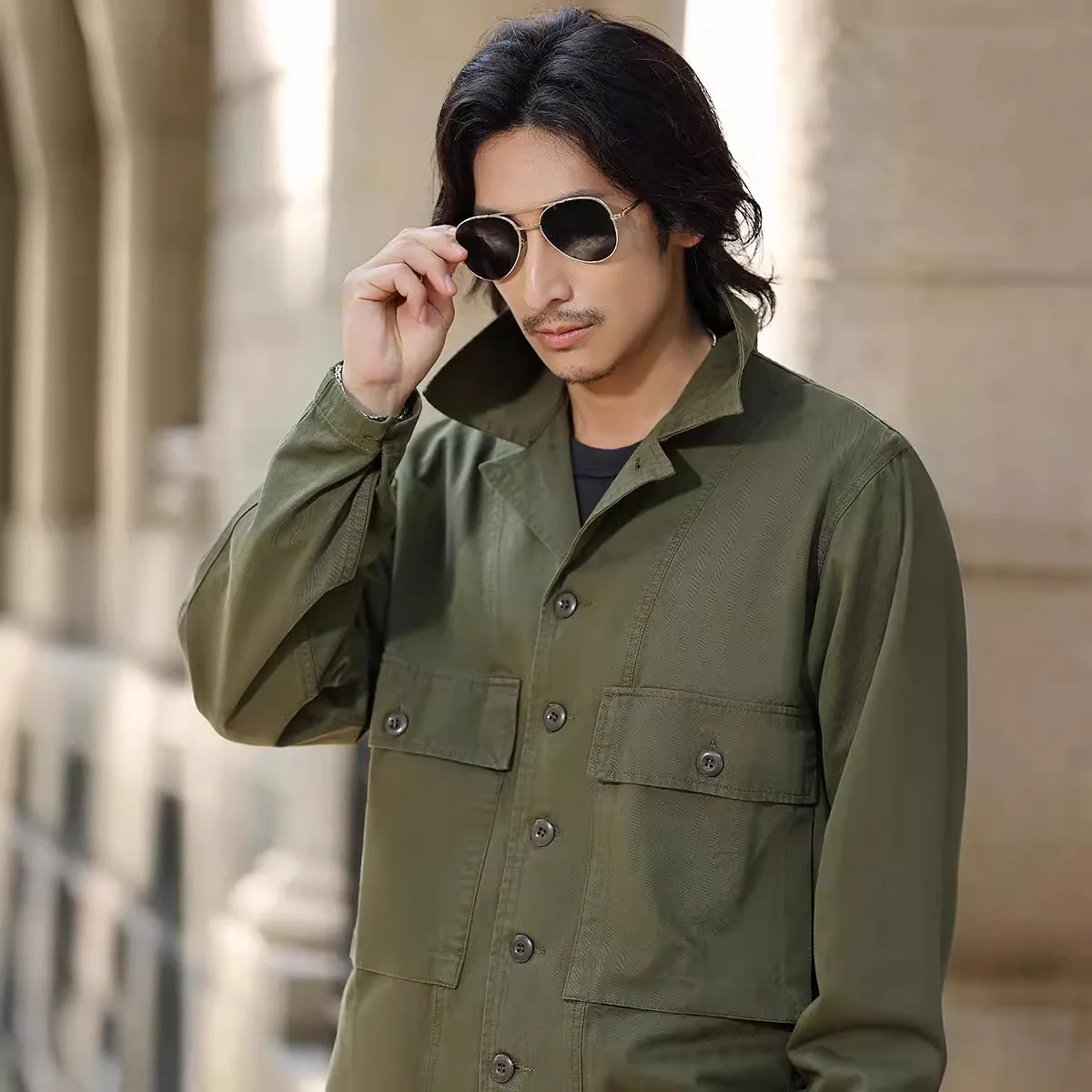 

Функциональная куртка с кубинским воротником, камуфляжный узор, удлиненная, для молодежи, осень-зима, не требующая глажки, M