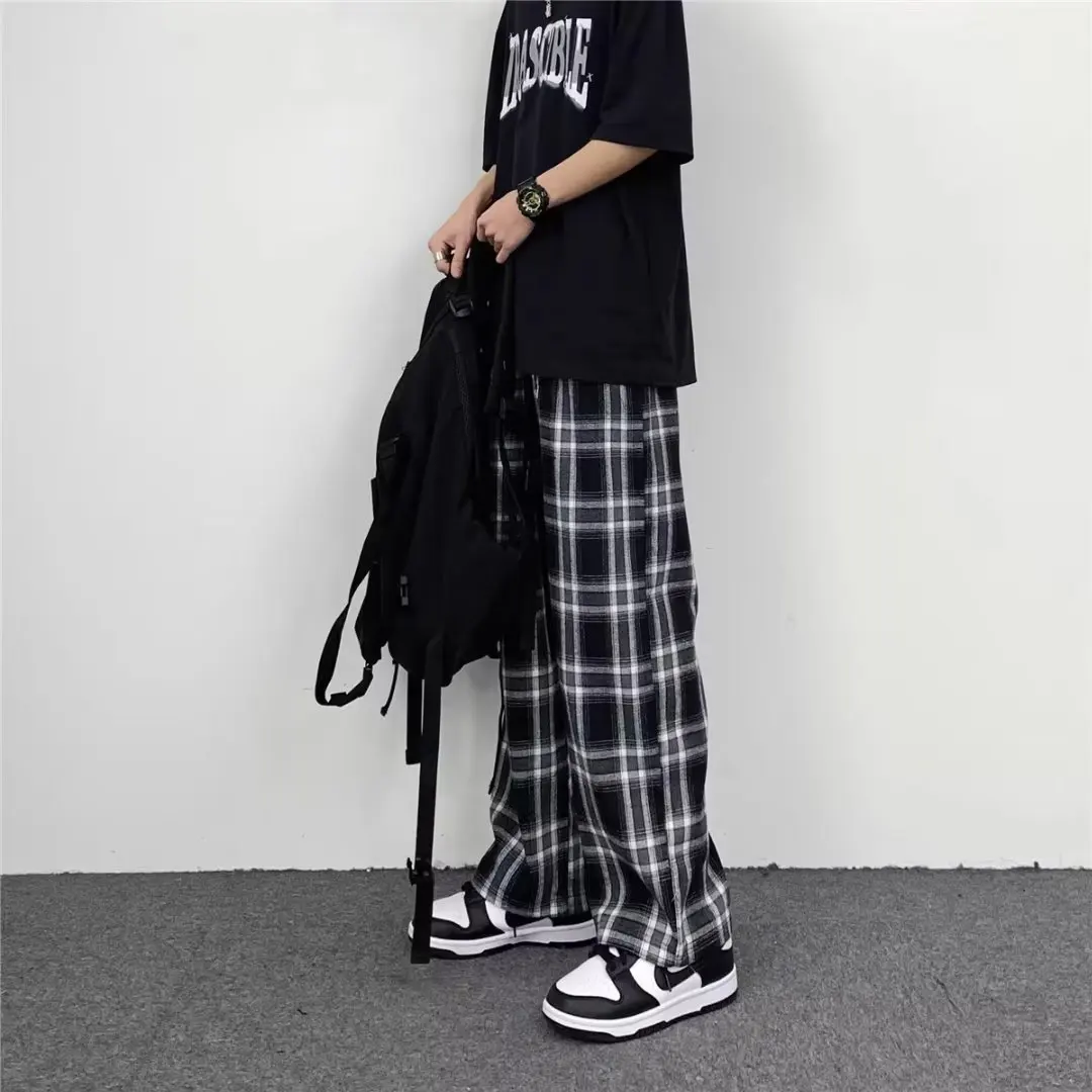 Korean Summer Plaid Pants Men 5XL Casual Straight Trousers for Male/Female Harajuku Hip-hop Pants Fashion Streetwear Sweatpants