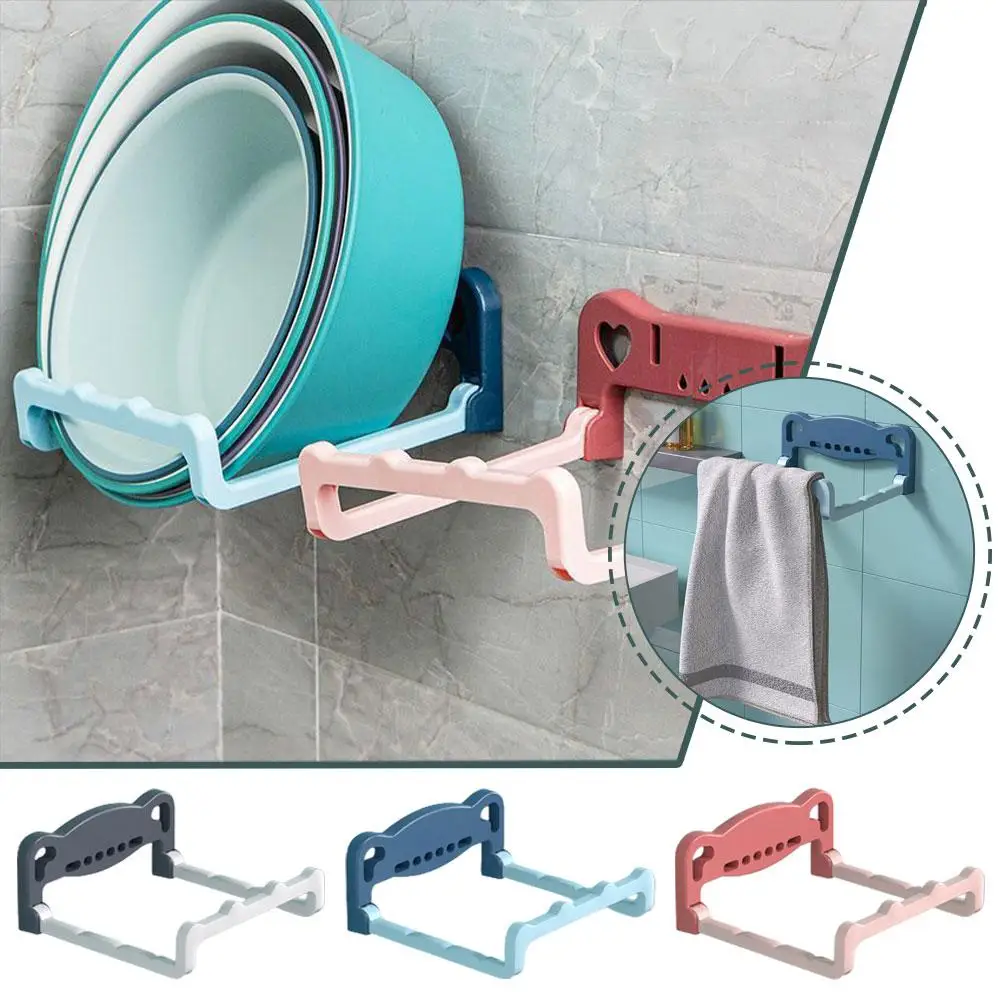 1pcs Foldable Washbasin Rack Wall Mounted Bathroom Storage Basin Multifunctional No Punching Hook P4g7