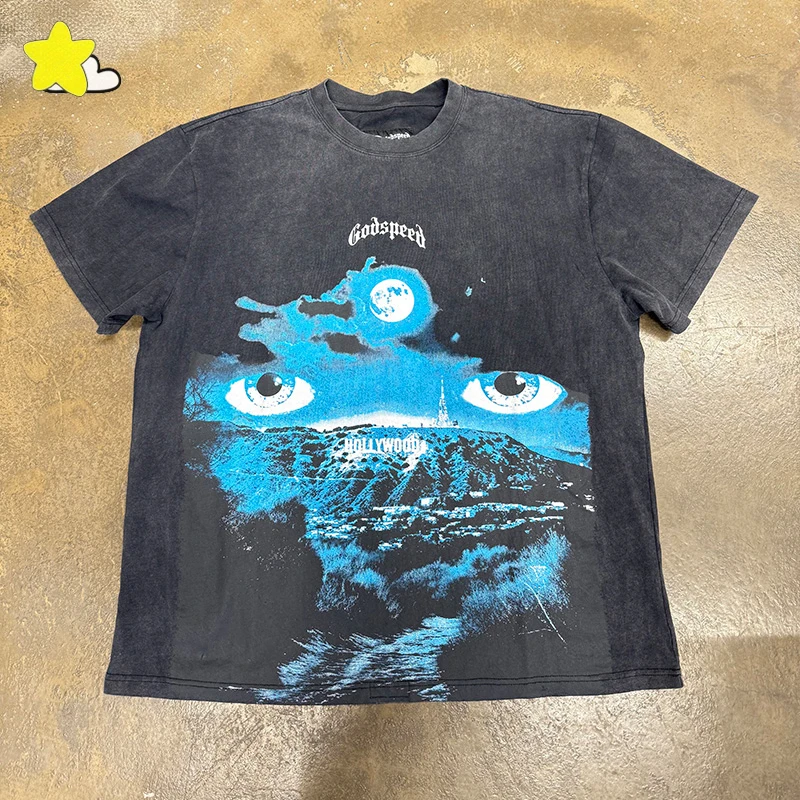 

Summer Style Oversized Cotton God Speed T Shirt Men Women Vintage Washed Black Blue Graphics Print Godspeed T-Shirt Tee