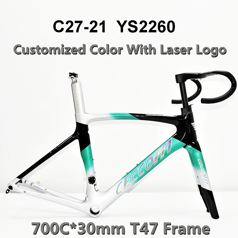 

Carbon Road Bike Frame with Full Hidden Cable, Handlebar Frameset, Disc Brake, Bottom Bracket, 160mm, T47