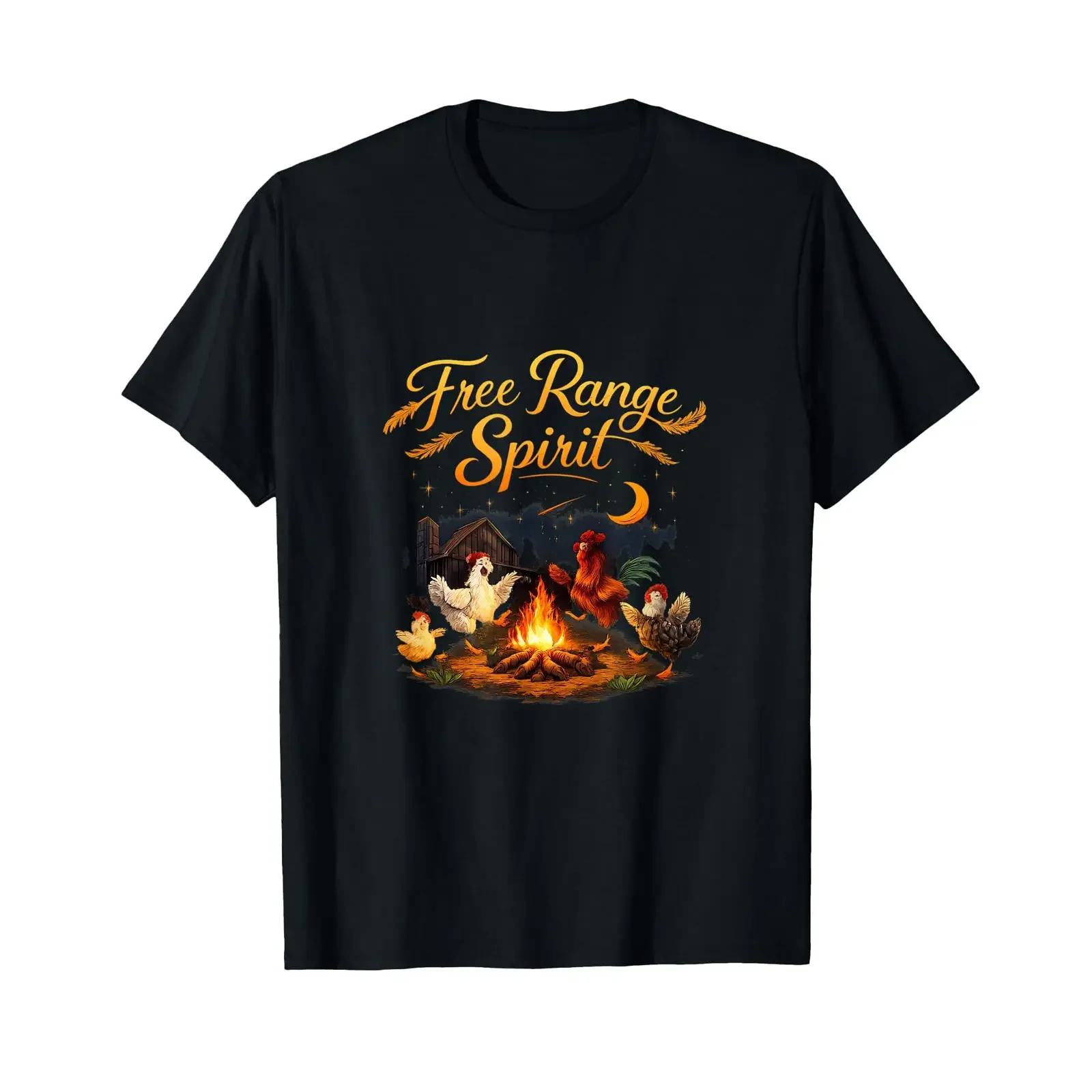 Free Range Spirit Country Farm Pun Chicken Campfire T Shirt vintage Washed Versatile Unisex Slightly Stylish graphic