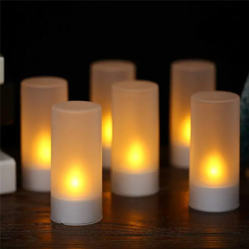 ABRE-White Plastic LED Tea Light Candles 6 Pcs Rechargeable Flameless Votive Candles With Remote And Timer, Charge Base