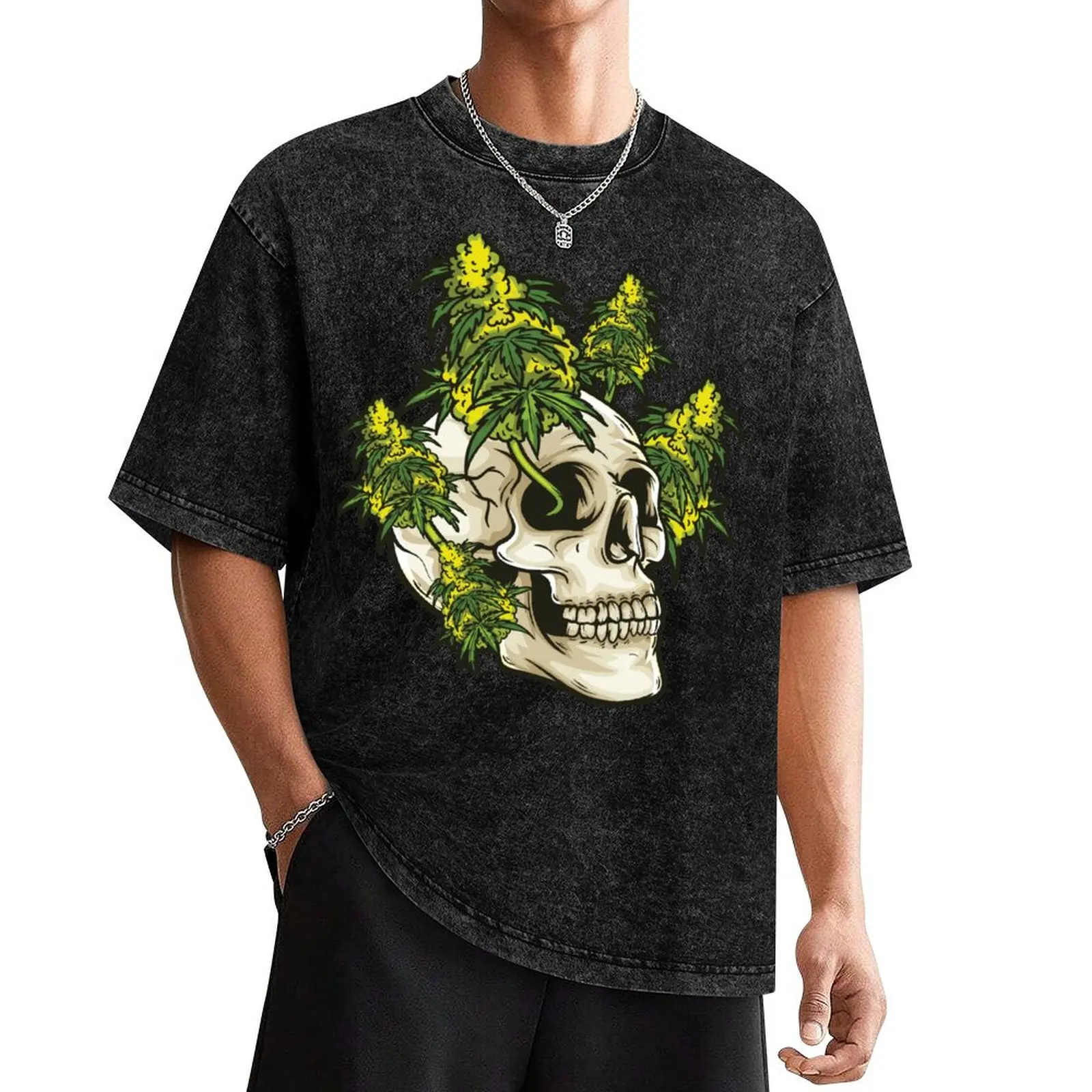 

Skull with weed growing out of it T-Shirt sweat anime shirts graphic tees vintage anime shirt tshirts for men