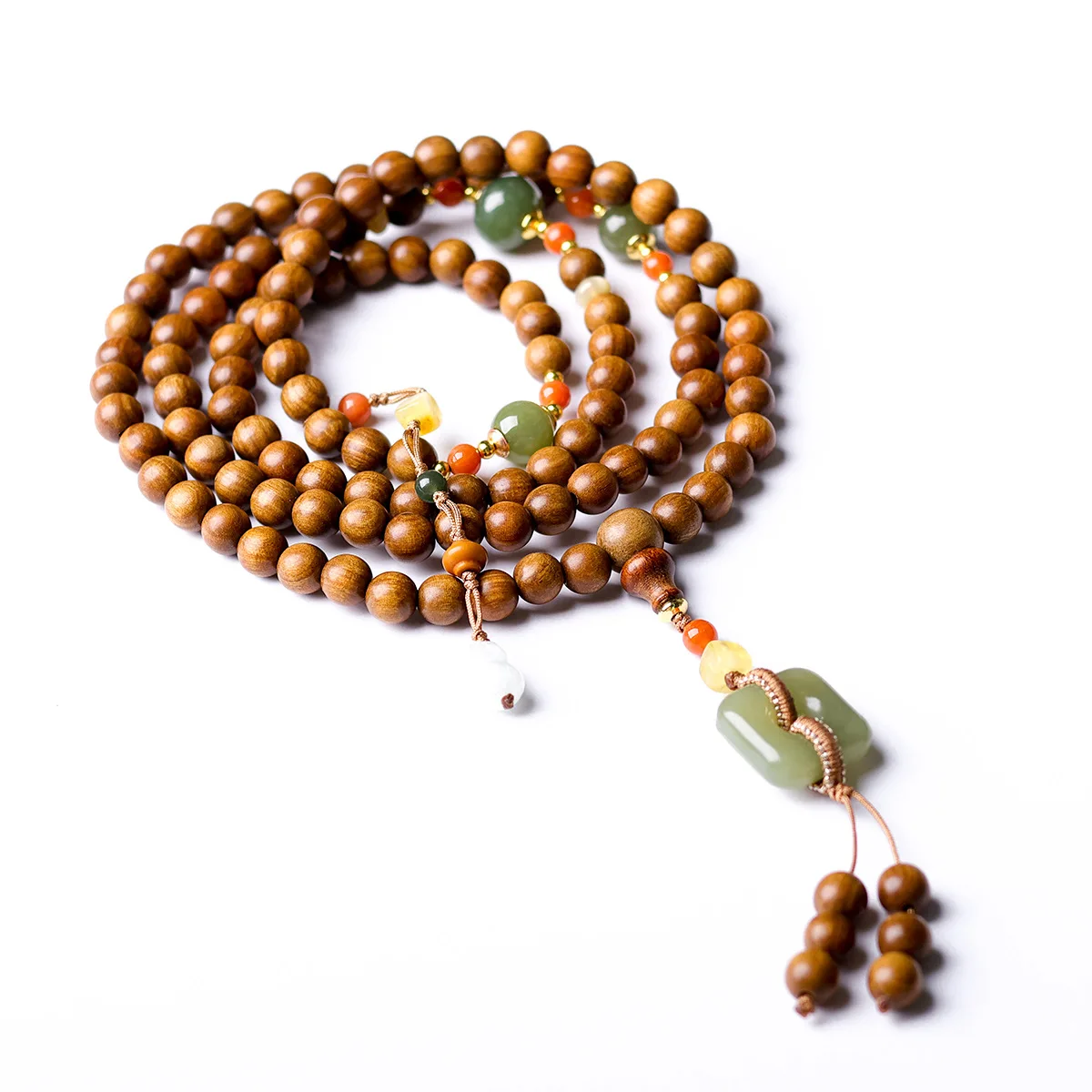 

Natural Hetian Jade Safety Buckle South Red Agate Multi turn Sandalwood Bracelet Chinese Style Beaded Necklace Gifts