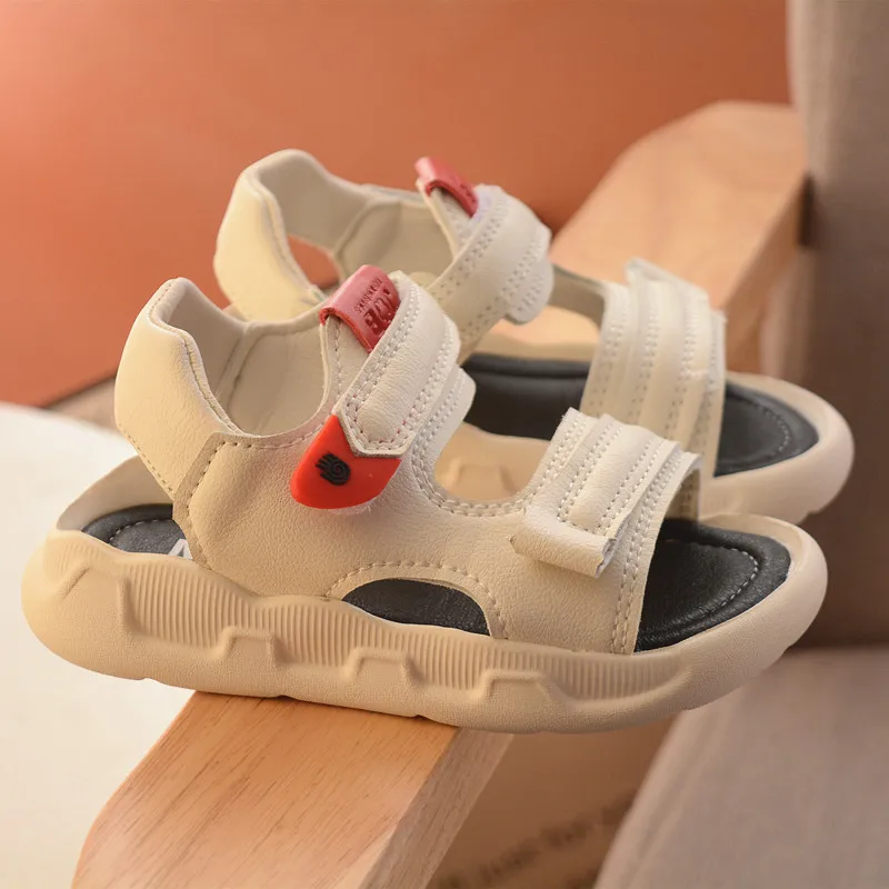 Summer Toddler Sandals Baby Girl Shoes Solid Color Leather Breathable Boys Sneakers Kids Infant Sport Boys Black Sandals