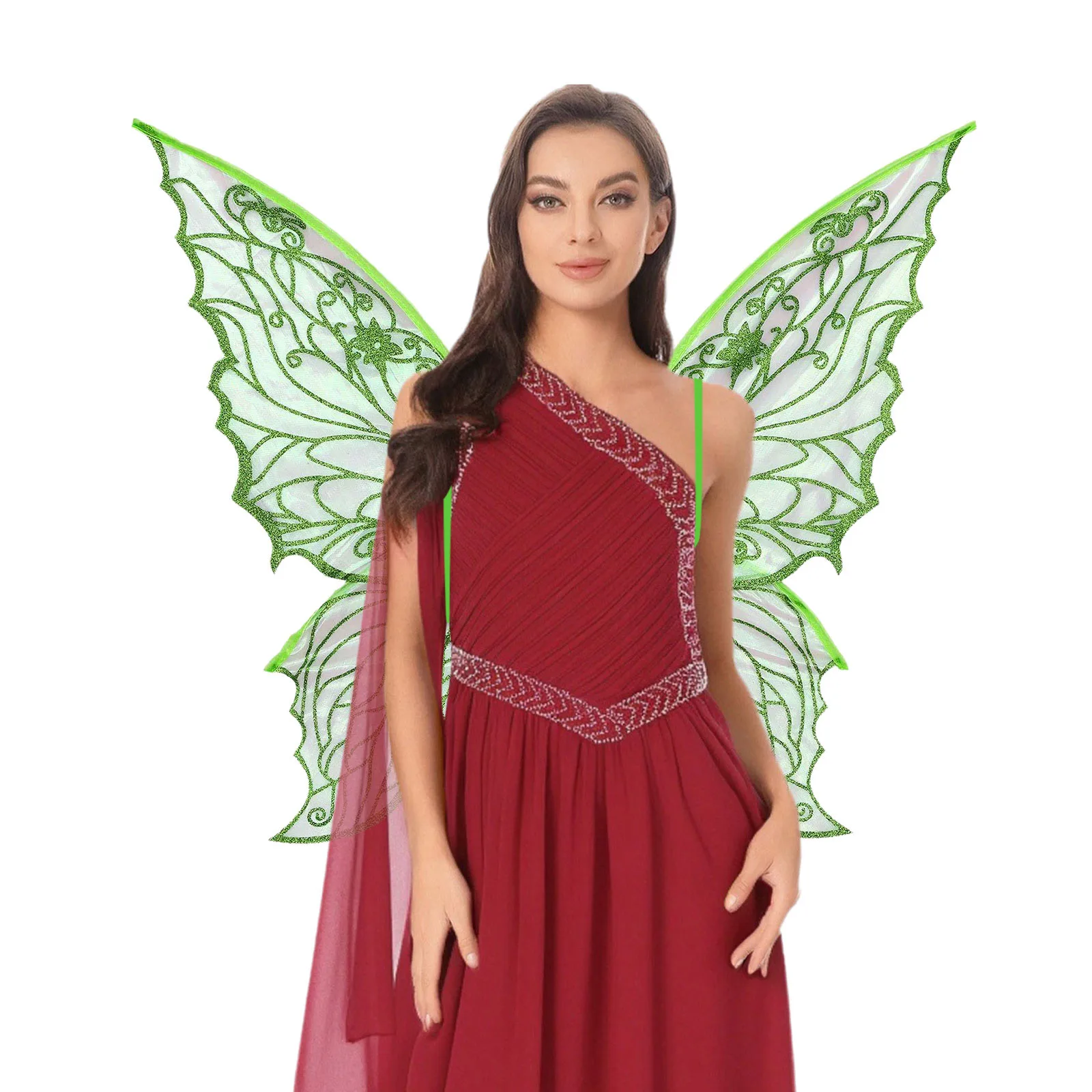 Halloween Masquerade Cosplay Accessories Set Gradient Sheer Shiny Wing+Realistic Elf Ears+Fairy Stick Costume Set Party Props