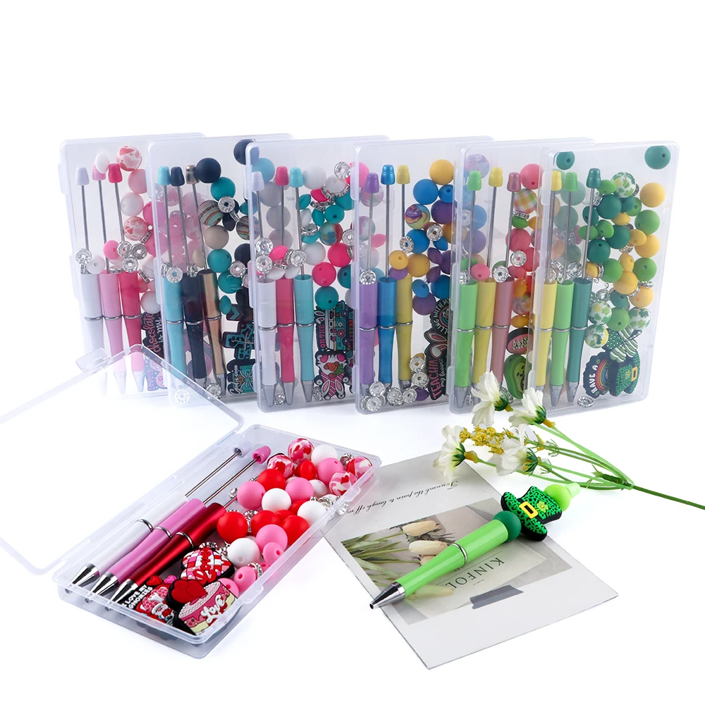 54 teile/los Neue Boxed Stift/Silikon Runde/Focus Perlen Kombination Set Für Schmuck DIY Schlüsselbund Stift Halskette Armband zubehör