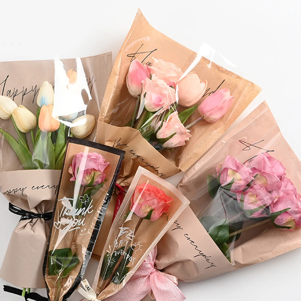 

20pcs Waterproof Kraft Paper for Bouquet Packaging with Open Bottom for Flower Shops Wedding More