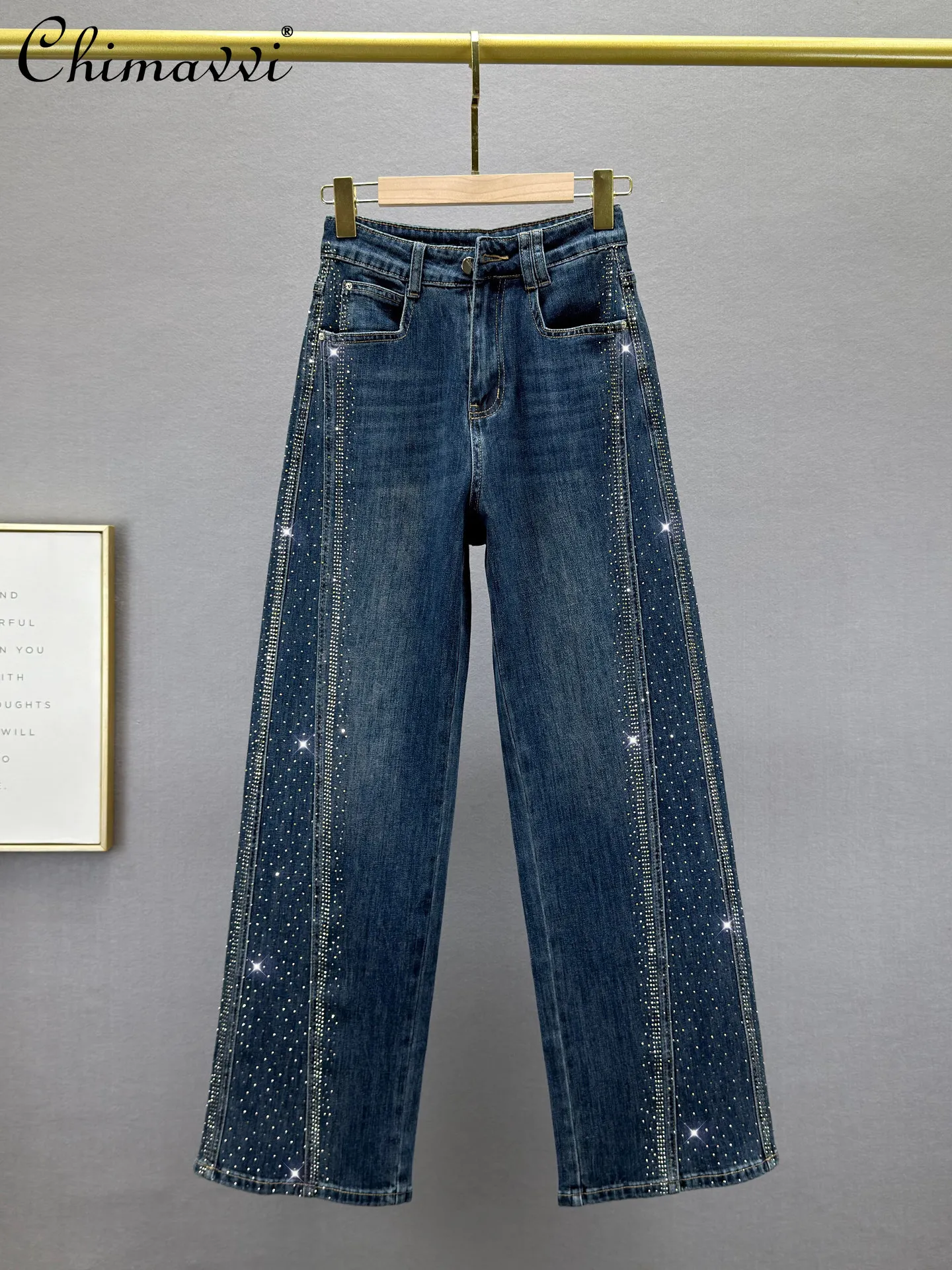 

Женские джинсы с тяжелыми стразами, весна-осень 2026, новая модная коллекция, с высокой талией, свободные, приталенные, в европейском стиле, прямые брюки