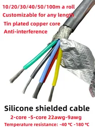 5m Silicone shielded sheathed cable 22 20 18 17 15 13 11 9 AWG 2 3 4 5 6 8 core anti-interference soft signal wire power cable