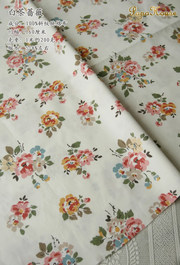 Tkanina skośna z czystej bawełny do wyrobu sukienek, ręcznie robiona tkanina DIY, biała herbata, mała róża, sukienka, odzież domowa, 160x50cm