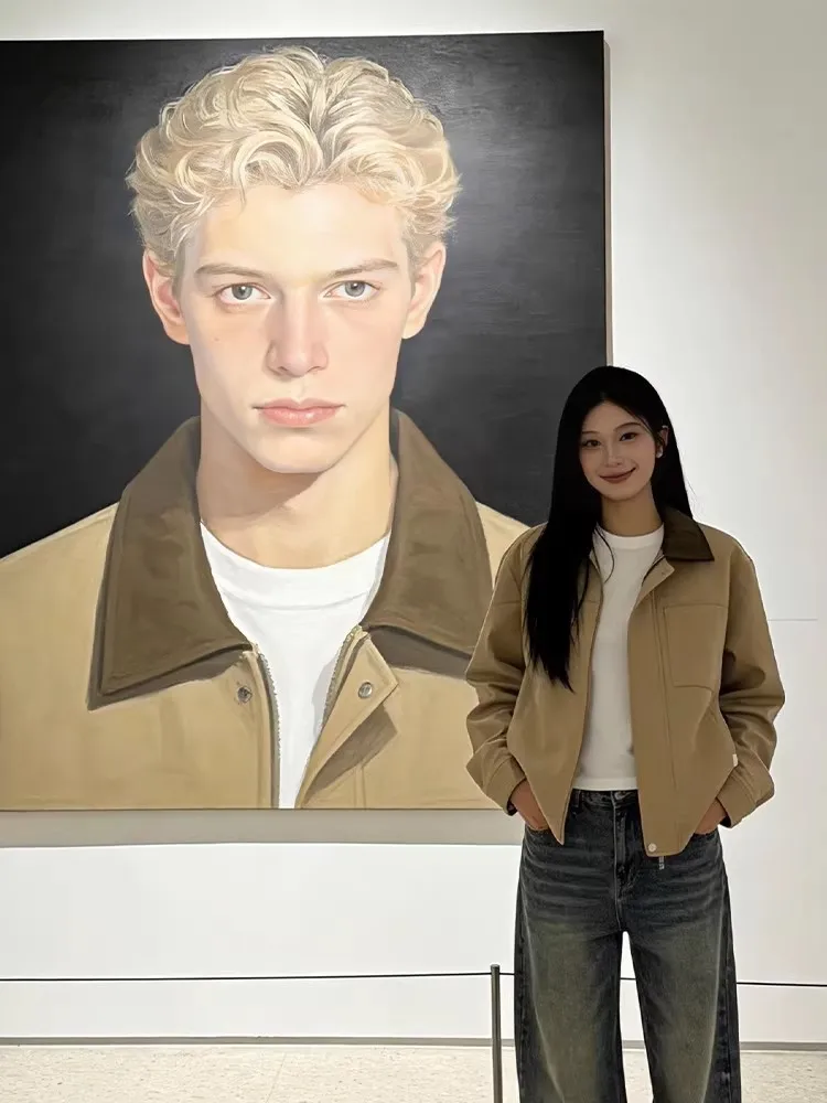 

Мужская куртка-жакет цвета хаки в стиле рабочей одежды, весенняя, модная, в американском ретро-стиле, с воротником, цветными вставками, свободного кроя, удлиненная, в стиле Детройт, премиум-класса.