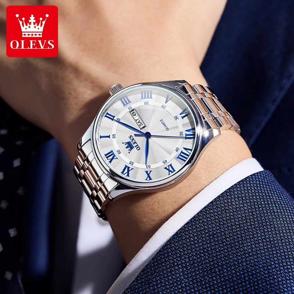 

OLVES Men's Watch High Quality Original Brand Genuine Quartz Stainless Steel Waterproof Wristwatches Simple Fashion Gift for Man