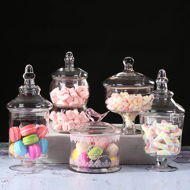 

European Style Glass Candy Jar Bottle with Lid Cute Living Room Cover Dessert Table Wedding Storage