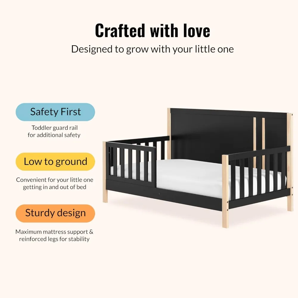 Toddler Bed in Matte Black Vintage, JPMA & Greenguard Gold Certified, Crafted with Sustainable New Zeala