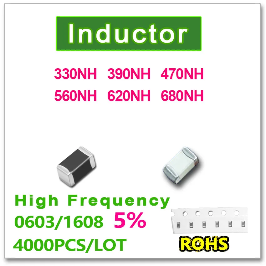 JASNPROSMA 0603 1608 4000PCS SMD Multilayer High Frequency Inductor 5% 330NH 390NH 470NH 560NH 620NH 680NH New high quality