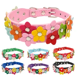 CP079Cute Muti Colors Wide Version Double Rows Flower Decoration PU Leather Durable Stylish Pet Girl Dog Fashionable Collar