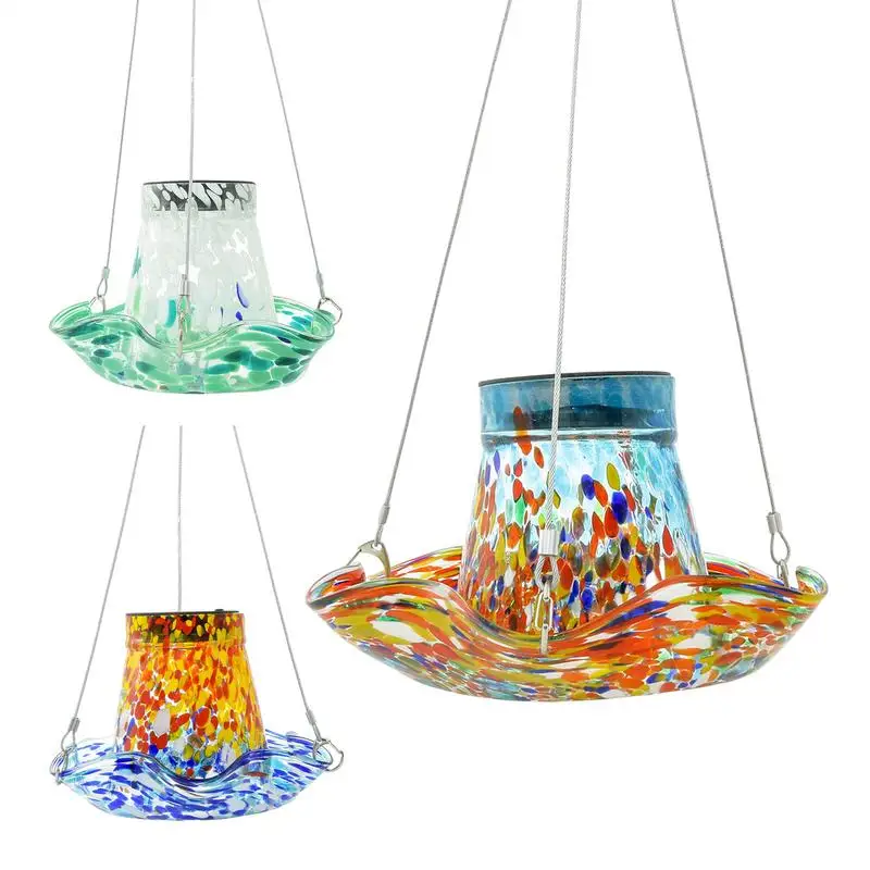 Humming Bird Feeder Solar Powered Humming Bird Feeders For Outdoors Feeding Supplies Stain Glass Solar Decorations Garden Decor