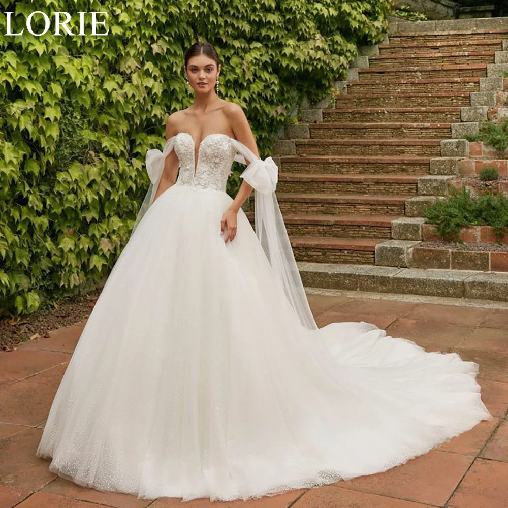 

LORIE A-Line Sweetheart Romantic Wedding Dresses Off Shoulder BOHO Lace Appliques Princess Bridal Gowns for Wedding Party 2024