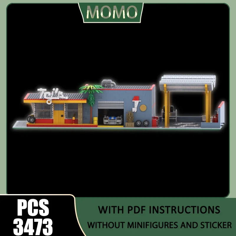 City Street View Moc Building Blocks Modular Garage Building Model Technology Brick Famous Scene Assembly Construction Toy Gift