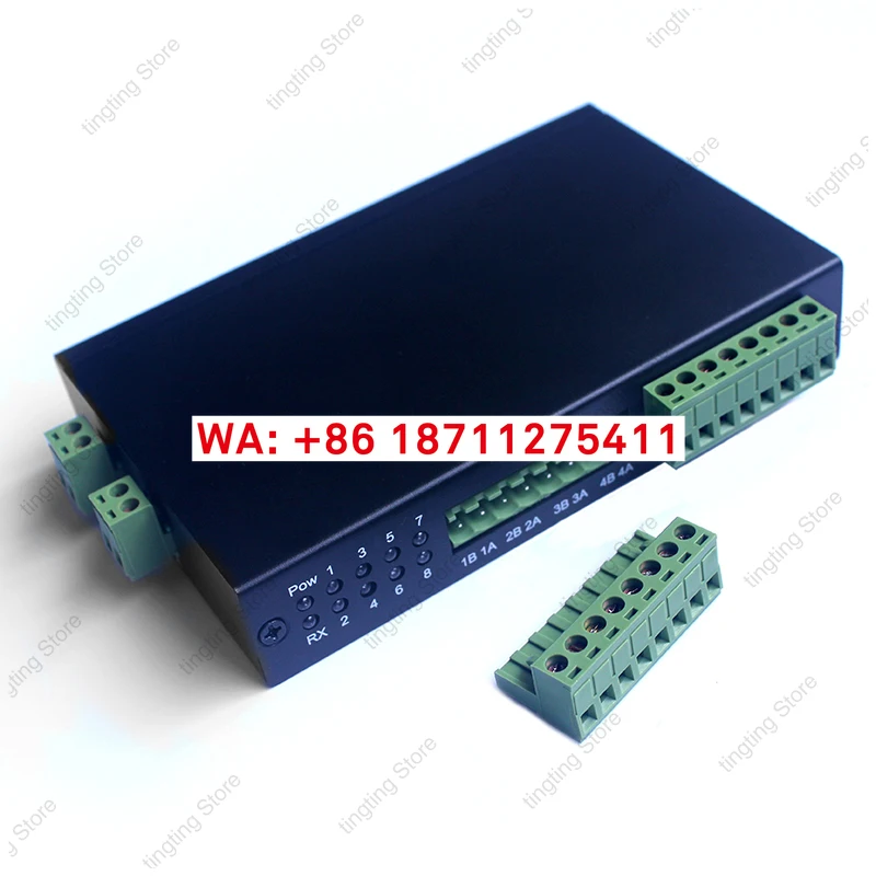 Eight port RS485 hub, 8-way 1-to-8-port repeater, splitter, sharer, rail installation, photoelectric isolation, anti metal shell