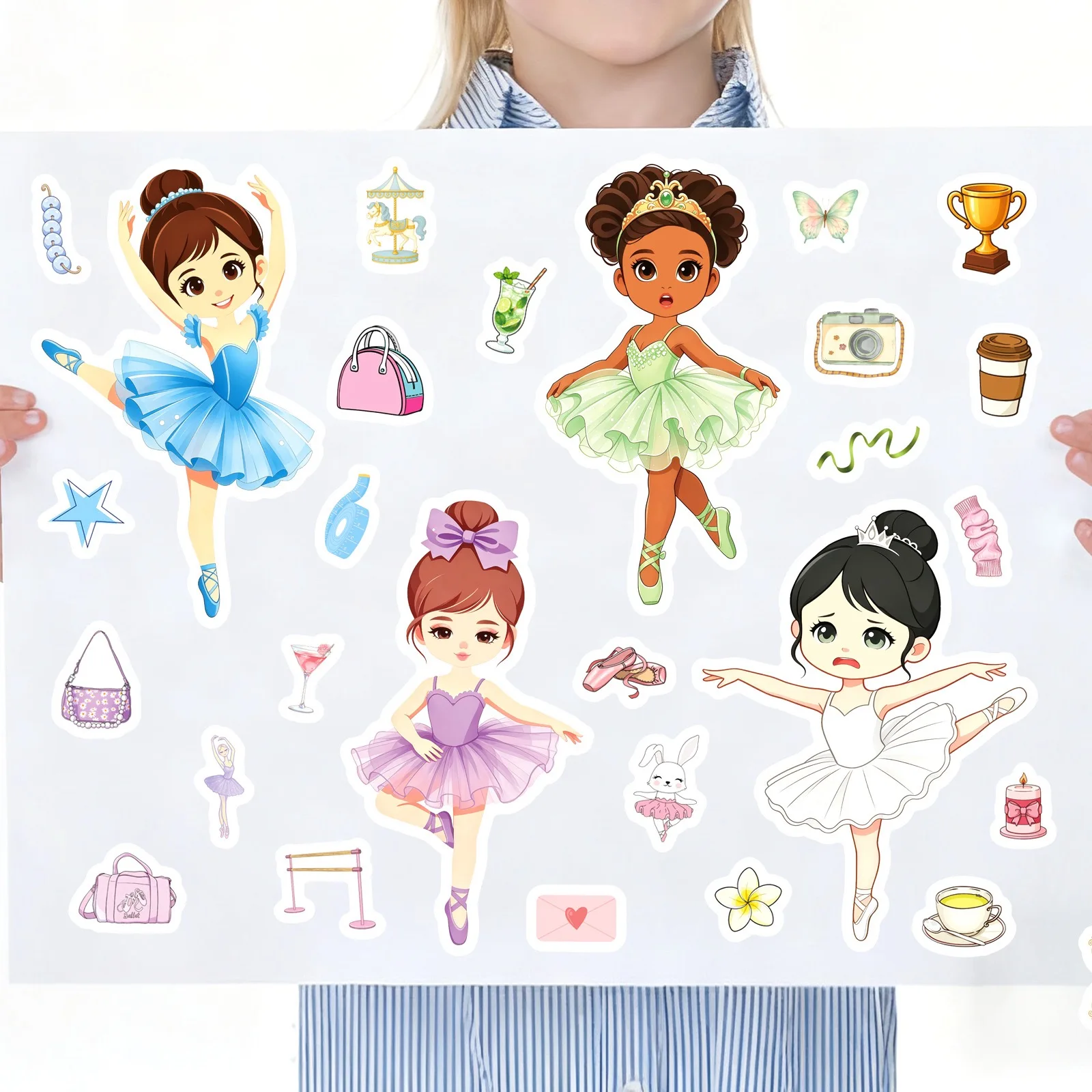 8/16 Blatt Niedliche Ballerina-Prinzessin Puzzle-Aufkleber zum Gesichter-Machen, Kinder-DIY-Zusammenbau-Puzzle, Spielzeug, Dekoration, Themenparty-Geschenk – Detail 6