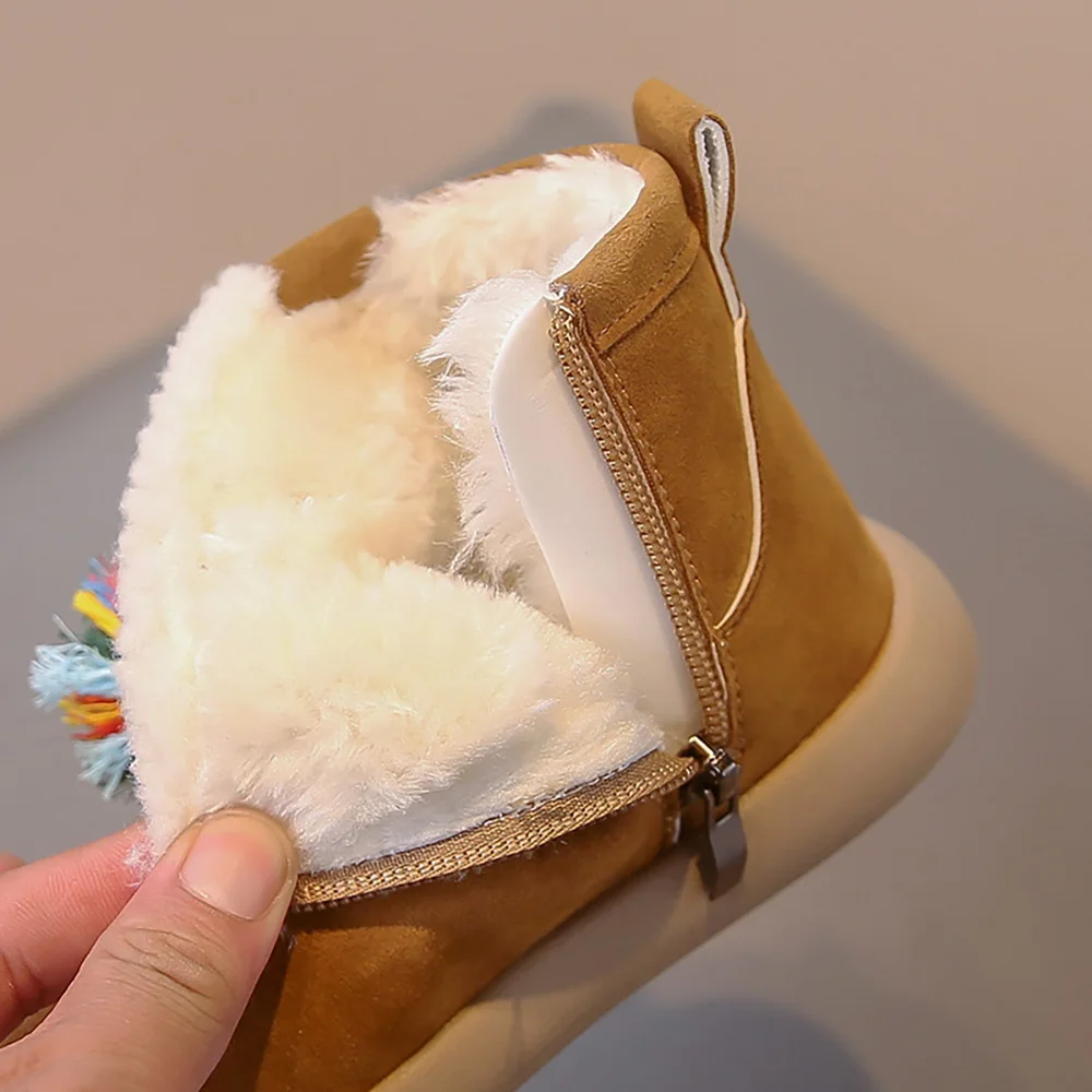 فو الفراء أحذية الشتاء للأطفال سميكة الدافئة المراهقين طفل أفخم الأحذية المضادة للانزلاق الصبي الفتاة أحذية قطنية الأحذية الدافئة #5