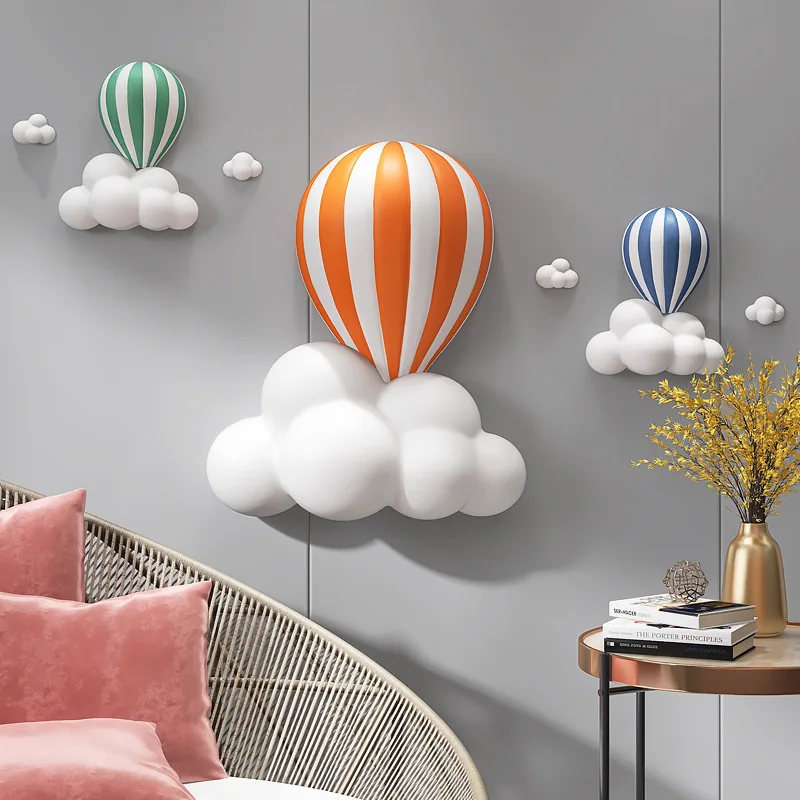 

Modern 3D Cloud Hot Air Balloon Resin Wall Hanging Painting Children's Room Sticker Crafts Home Porch Mural Decoration