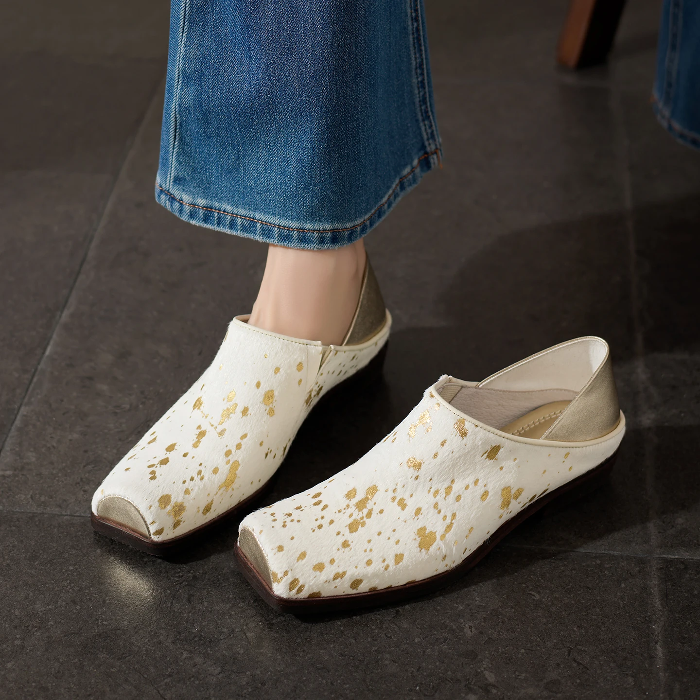 Premium Luxury Genuine Leather Horsehair 3cm Low Heels Square toe High Heels Fashion Casual Womens Shoes Elegant Women Pumps