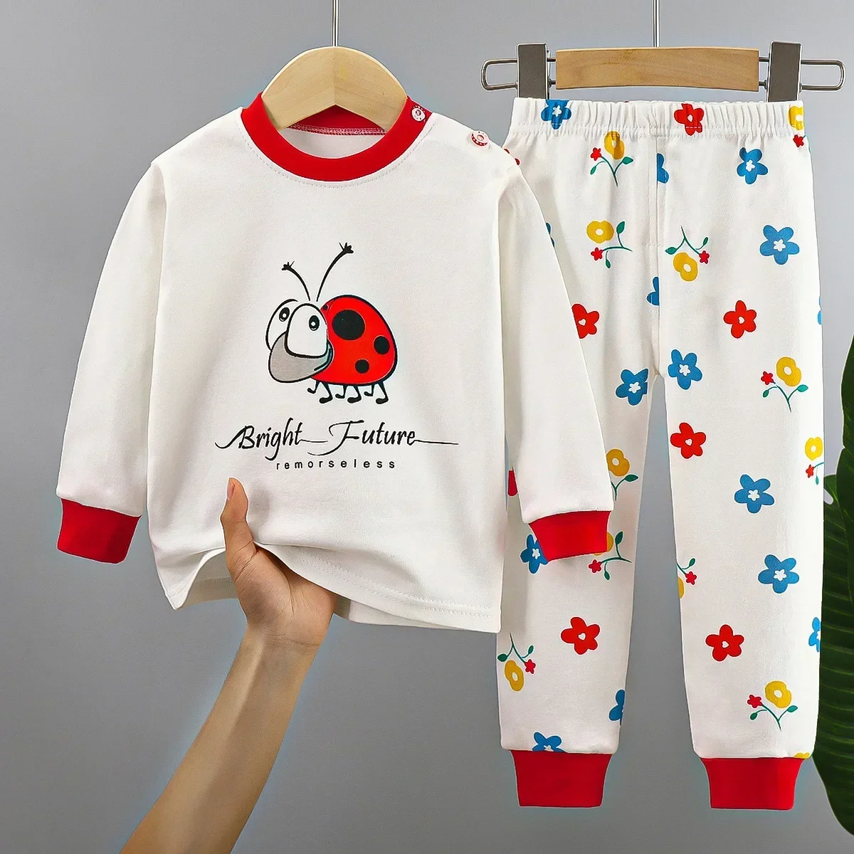 New Baby Boys Girls Christmas Warm Pajamas Kids Cartoon Xmas Print Long Sleeve Pyjamas Children\'s Autumn Sleepwear Clothing Sets