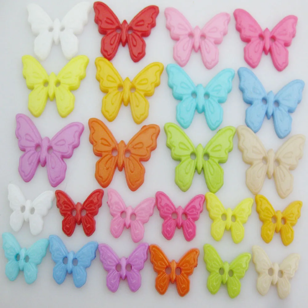 NBNVKL 50Pcs Assorted Colors Small/Big 2 Holes Flatback Plastic Butterfly Buttons For Garment Sewing Supplies