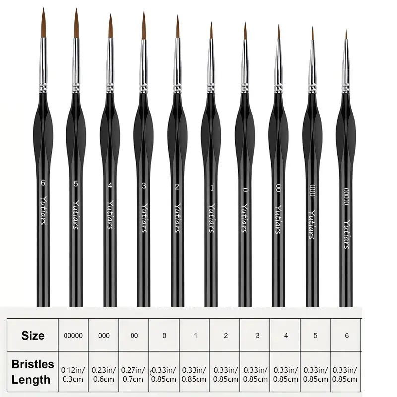 10 Pieces Fine Detail Paint Brush Miniature Painting Brushes Kit Mini Paints Brush Set for Acrylic, Watercolor, Oil, Face, Nail