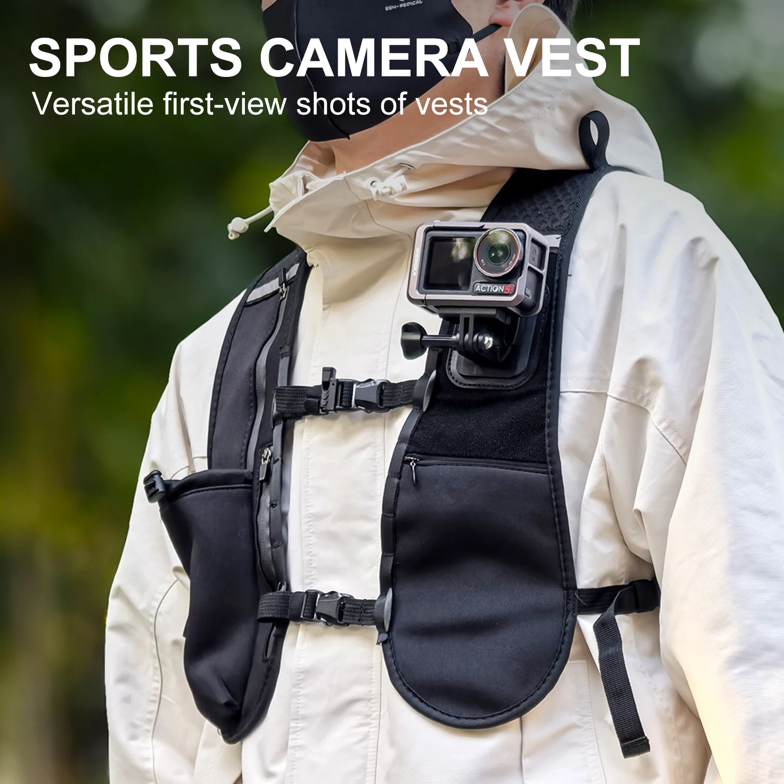 Chest Mount Strap, Backpack Shoulder Strap Mount for GoPro Hero 13 12 11 10 9 DJI OSMO Action 5 Pro/4/3 Adjustable Running Vest