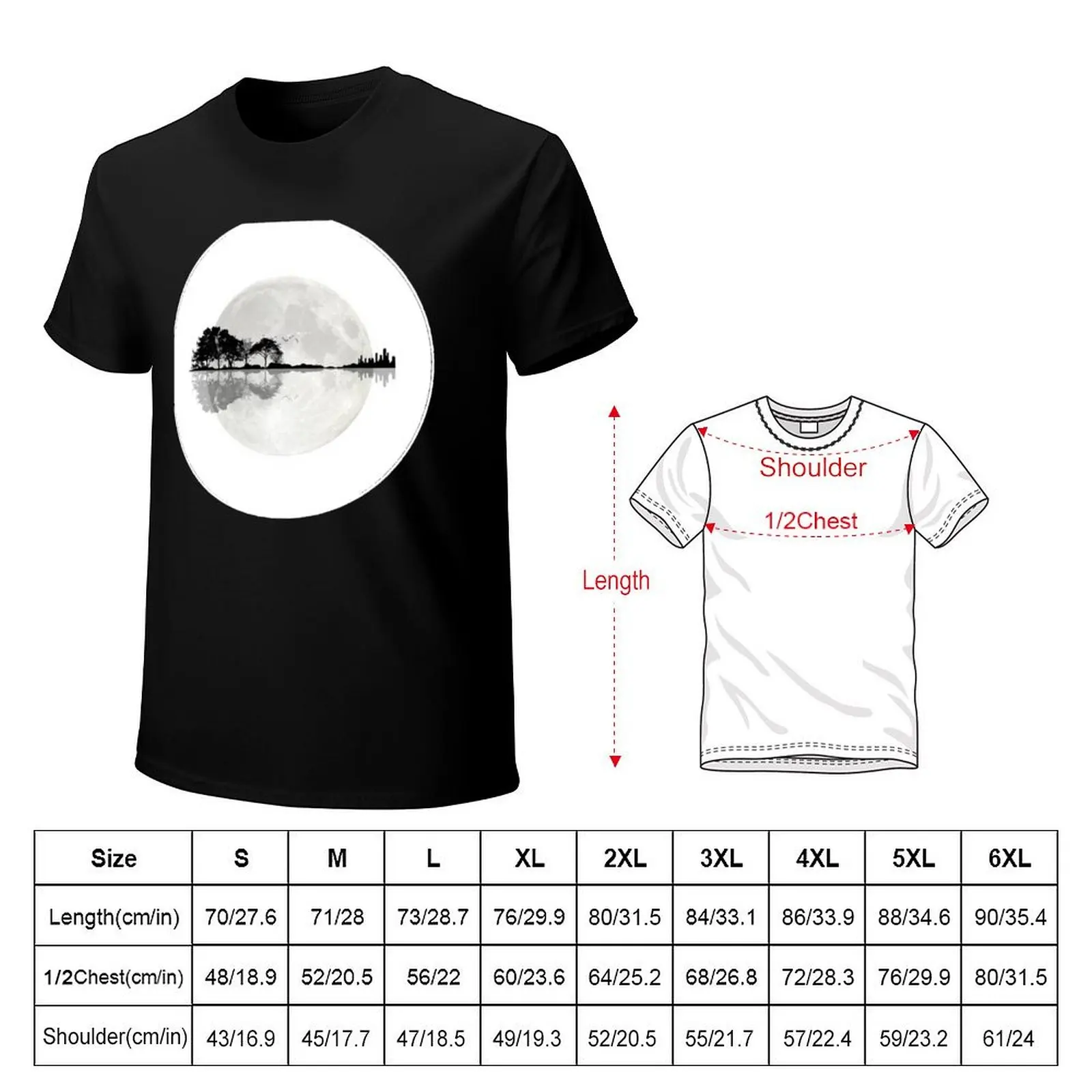 Moonlight Nature Guitar T-Shirt Large Size Casual Tee Shirt