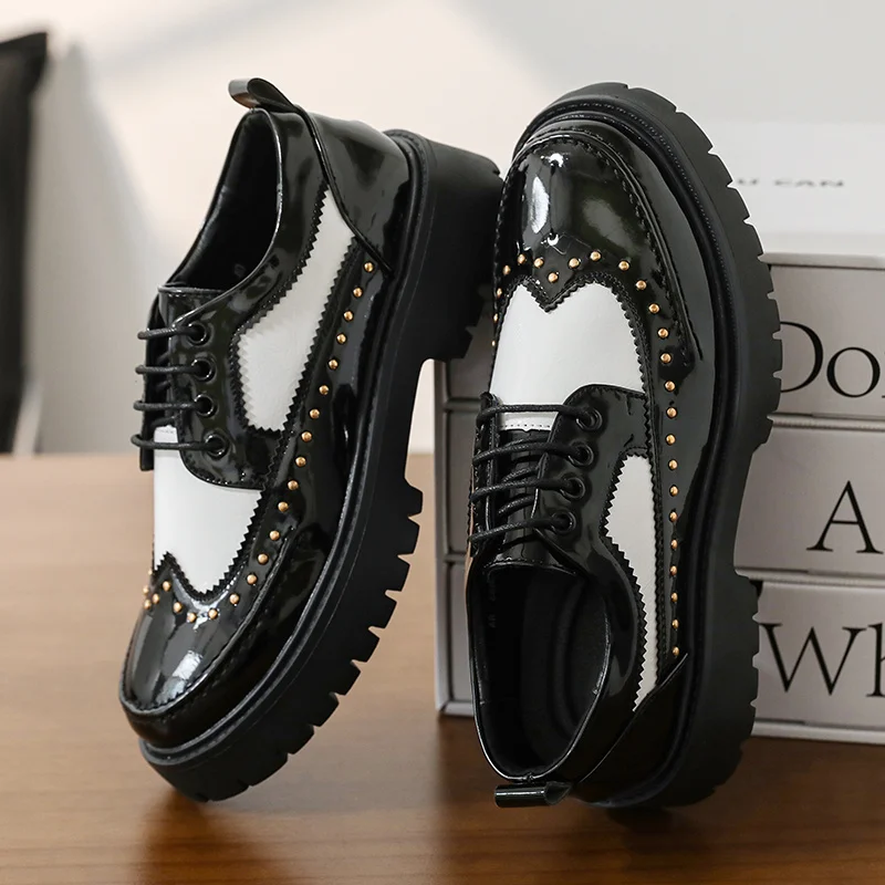 

Стильные мужские туфли-броги с заклепками, дизайнерские лоферы на платформе, мужские кожаные туфли высокого качества, оксфорды, zapatos de vestir hombre